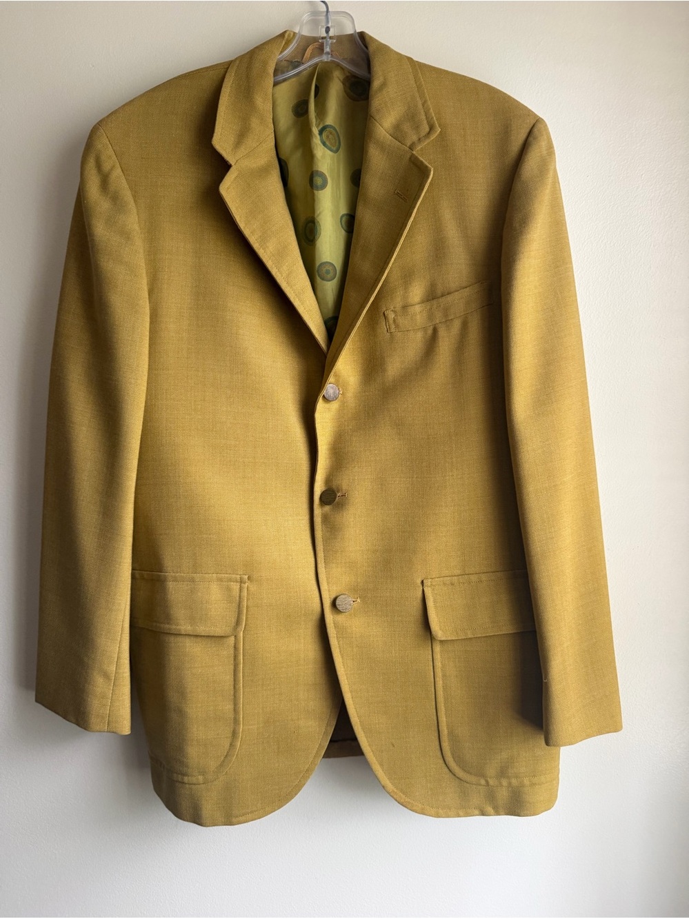 Vintage 70s Mustard Yellow Sport Coat Atomic Lining 36R Smiths Torrington CT